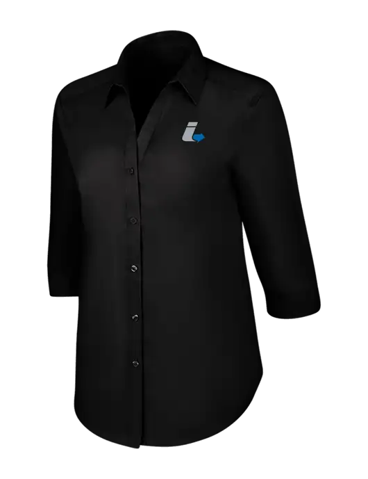 Womens Black 3/4 Sleeve Carefree Poplin Shirt w/Impact Logistics Logo