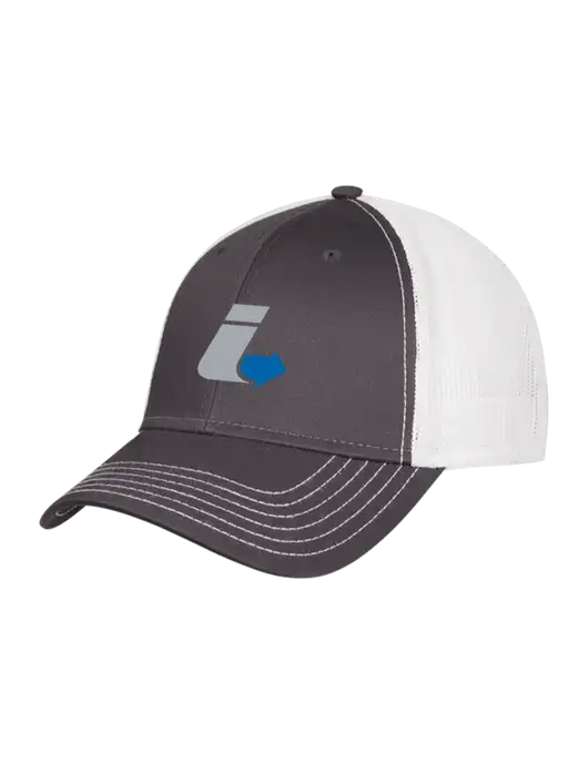 Dark Grey/White Mesh Trucker Cap Snap Back w/Impact Logistics Logo