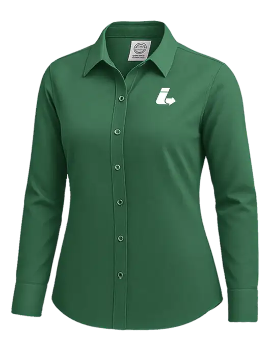 Brooks Brothers Womens Medium Green Wrinkle-Free Stretch Nailhead Shirt w/Impact Logistics Logo
