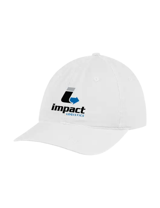 Garment Washed Unstructured Twill White Cap w/Impact Logistics Logo