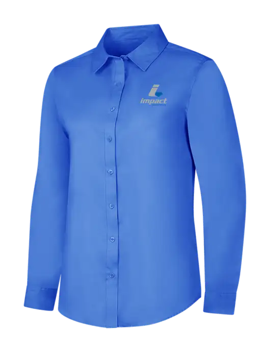 Dark Carolina Blue Womens Long Sleeve Superpro React Twill Shirt w/Impact Logistics Logo