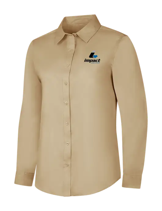 Dark Tan Womens Long Sleeve Superpro React Twill Shirt w/Impact Logistics Logo