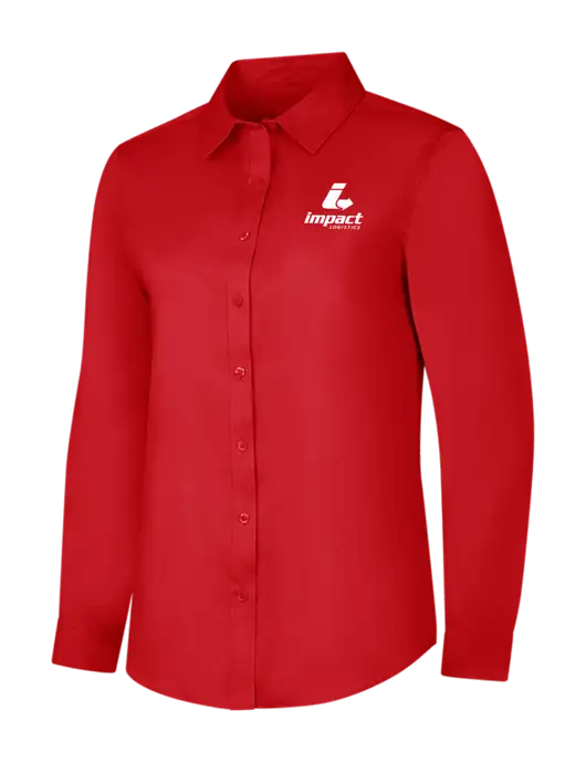 Red Womens Long Sleeve Superpro React Twill Shirt w/Impact Logistics Logo