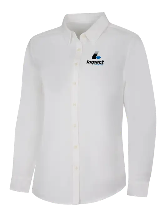 Womens White Long Sleeve Superpro React Twill Shirt w/Impact Logistics Logo