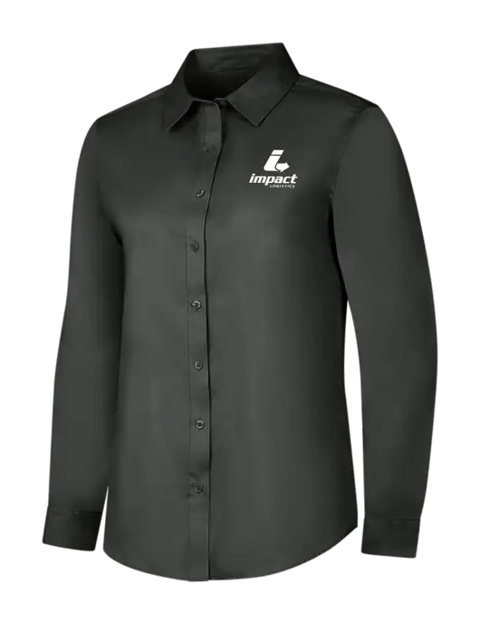 Dark Grey Womens Long Sleeve Superpro React Twill Shirt w/Impact Logistics Logo