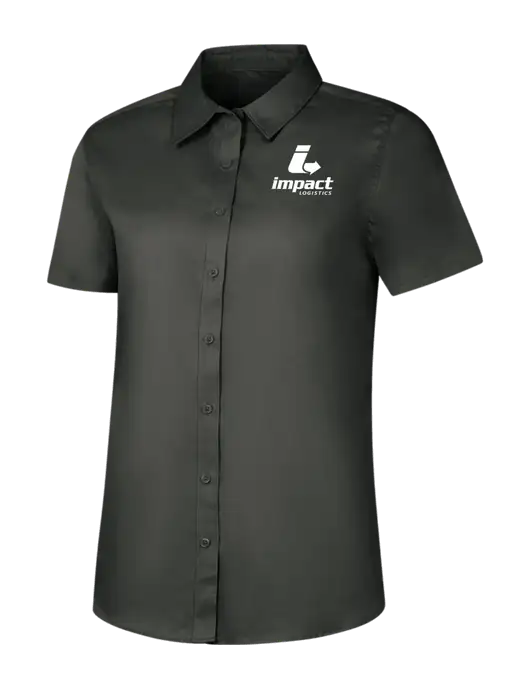 Womens Dark Grey Short Sleeve Superpro React Twill Shirt w/Impact Logistics Logo