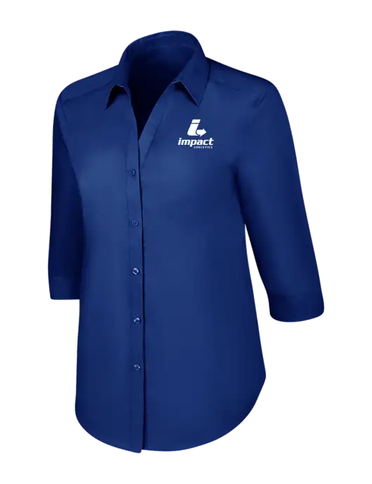 Womens Royal 3/4 Sleeve Carefree Poplin Shirt w/Impact Logistics Logo