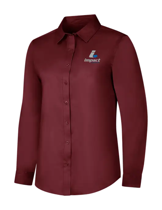 Maroon Womens Long Sleeve Superpro React Twill Shirt w/Impact Logistics Logo