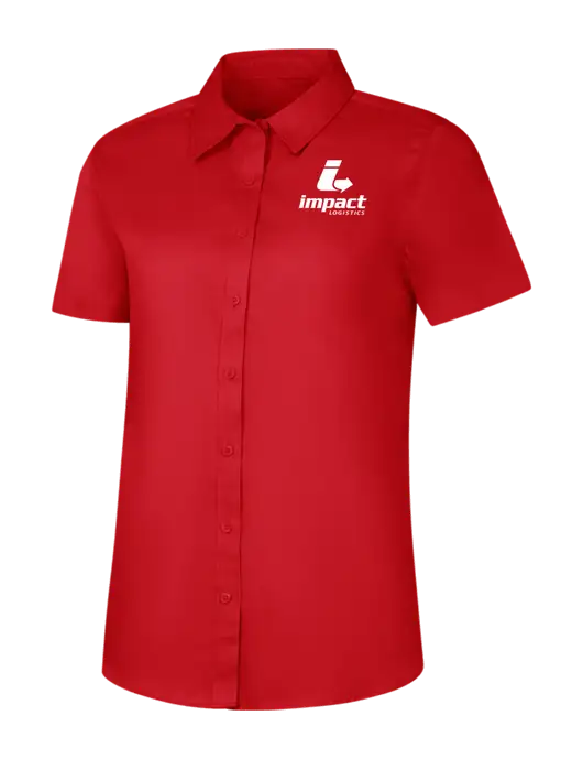 Womens Red Short Sleeve Superpro React Twill Shirt w/Impact Logistics Logo