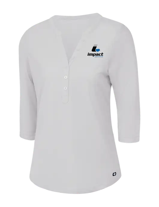 OGIO Bright White Jewel Henley w/Impact Logistics Logo