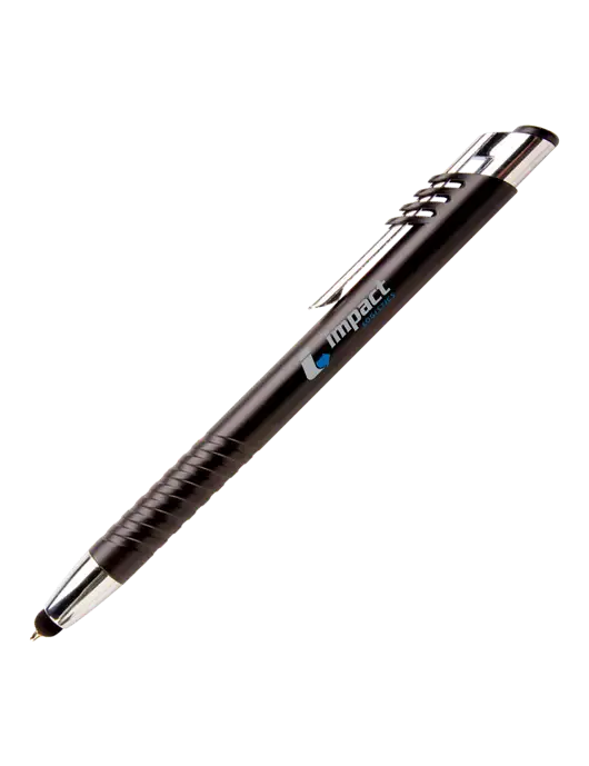 Schirhart Black Stylus Pen - Blue Ink w/Impact Logistics Logo