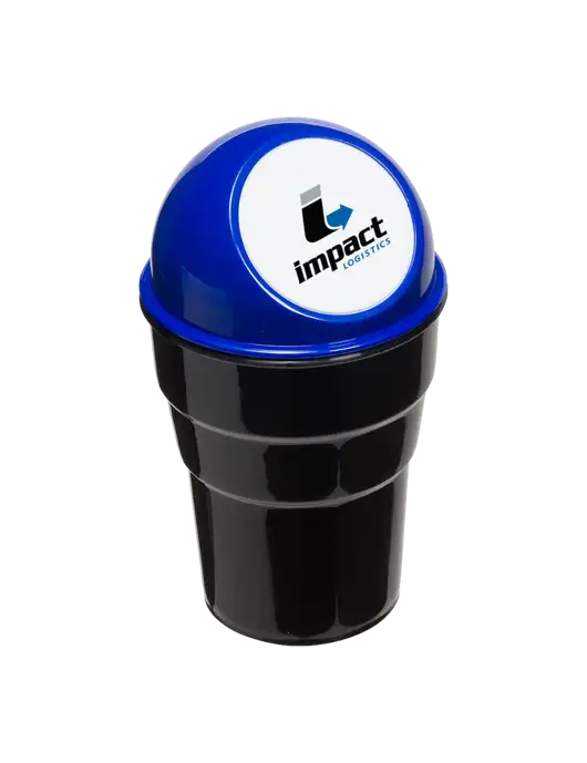 Blue Car Cup Holder Trash Can w/Impact Logistics Logo