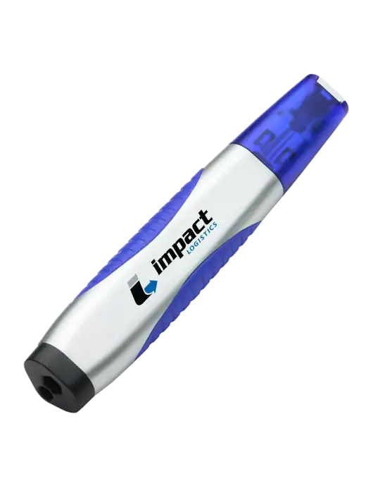 Silver/Blue Level Light Screwdriver Pen w/Impact Logistics Logo