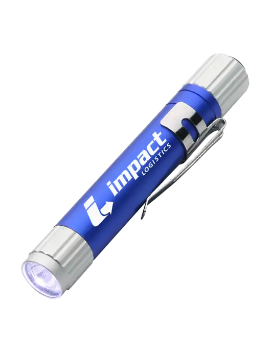 Blue Aluminum LED Penlight w/Impact Logistics Logo