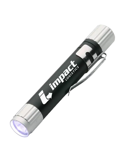 Black Aluminum LED Penlight w/Impact Logistics Logo