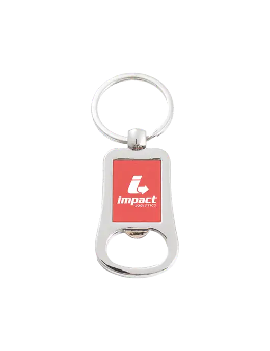Silver & Red Bottle Opener Keychain w/Impact Logistics Logo