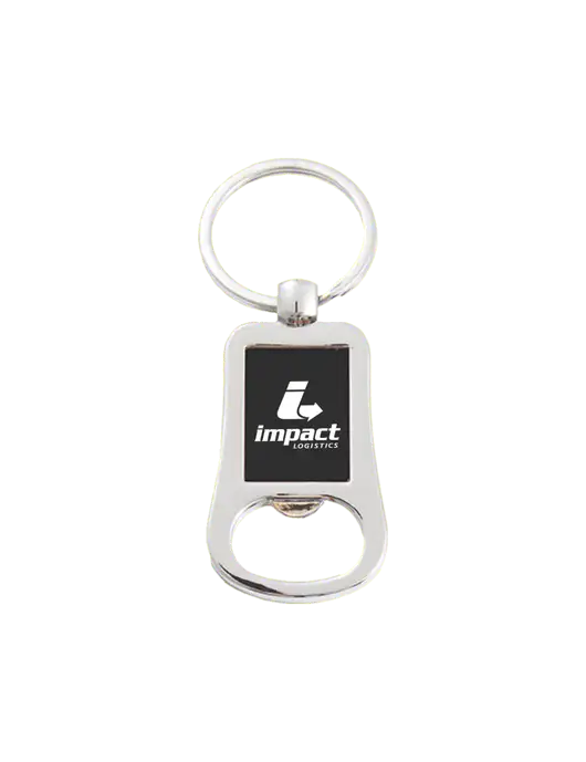 Silver & Black Bottle Opener Keychain w/Impact Logistics Logo