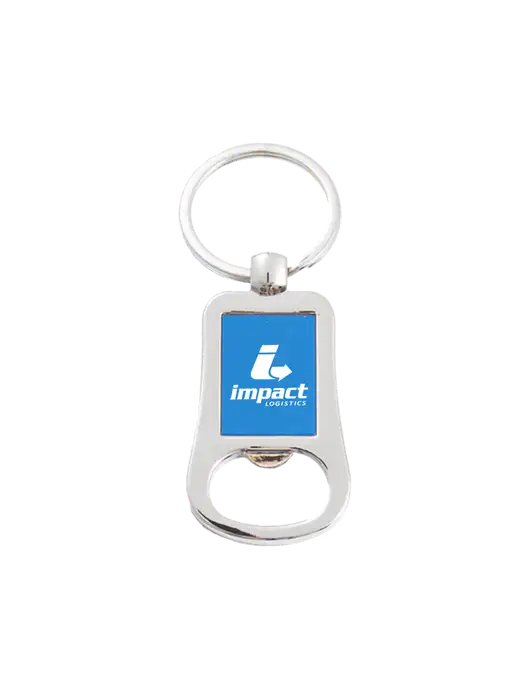 Silver & Blue Bottle Opener Keychain w/Impact Logistics Logo