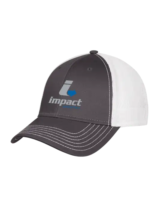 Dark Grey/White Mesh Trucker Cap Snap Back w/Impact Logistics Logo