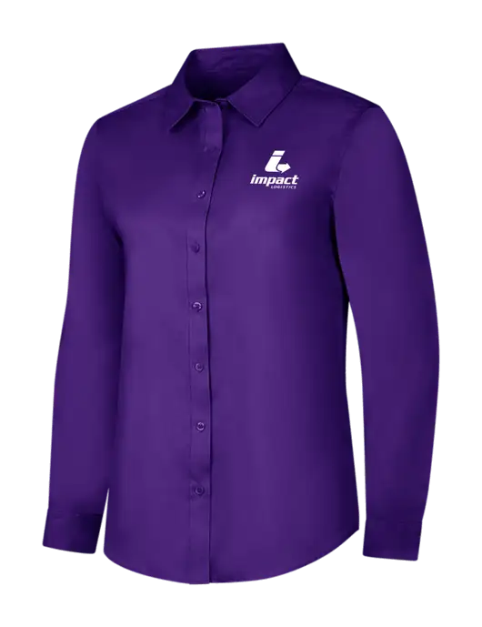 Purple Womens Long Sleeve Superpro React Twill Shirt w/Impact Logistics Logo