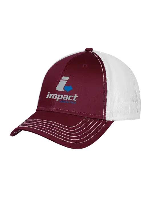 Maroon/Maroon/White Mesh Trucker Cap Snap Back w/Impact Logistics Logo