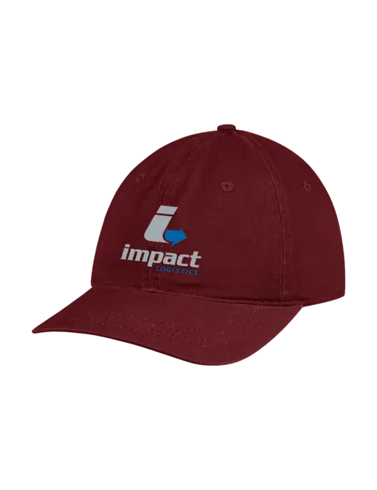 Garment Washed Unstructured Twill Maroon Cap w/Impact Logistics Logo