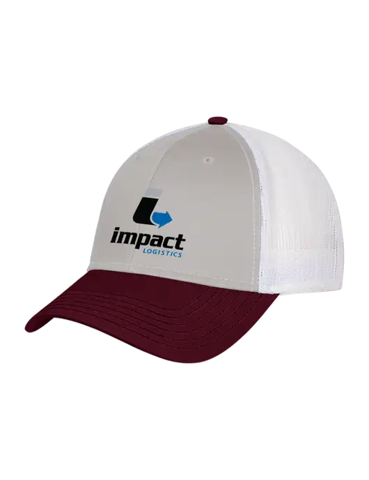 Maroon/Heather Grey/White Mesh Trucker Cap Snap Back w/Impact Logistics Logo