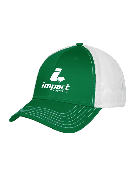 Kelly & White Mesh Trucker Cap Snap Back w/Impact Logistics Logo