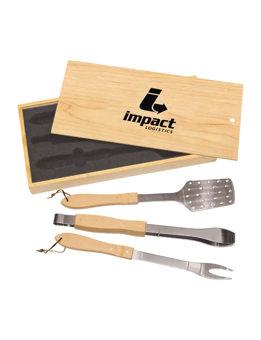 Wood BBQ Gift Set w/Impact Logistics Logo