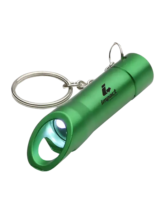 Medium Green Pocket LED Flashlight with Bottle Opener & Keychain w/Impact Logistics Logo