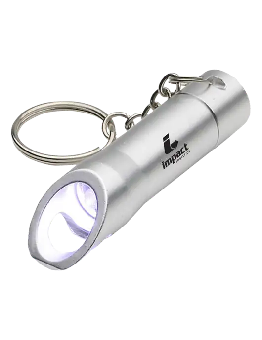 Silver Pocket LED Flashlight with Bottle Opener & Keychain w/Impact Logistics Logo
