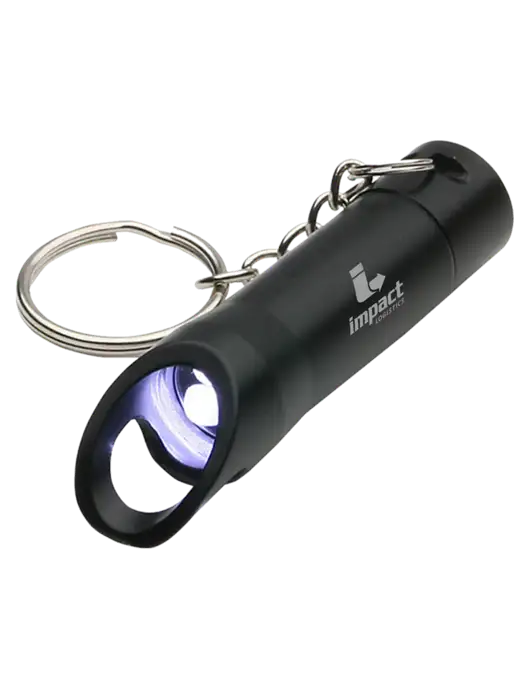 Black Pocket LED Flashlight with Bottle Opener & Keychain w/Impact Logistics Logo