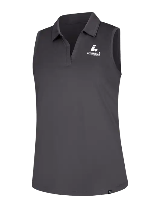 TravisMathew Womens Dark Medium Grey Coto Performance Sleeveless Polo w/Impact Logistics Logo