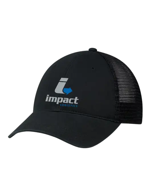 Richardson 111 Garment Washed Trucker Cap Black w/Black Mesh w/Impact Logistics Logo