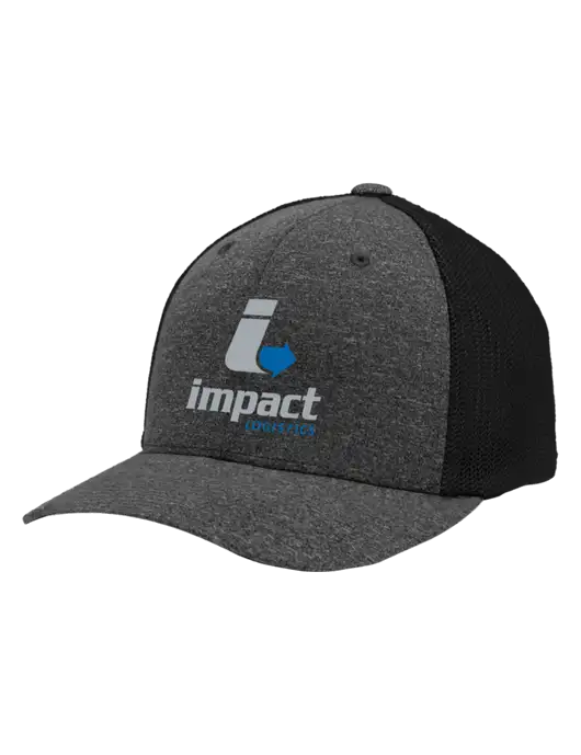 Flexfit Black/Dark Charcoal Heather Melange Mesh Back Trucker Cap w/Impact Logistics Logo