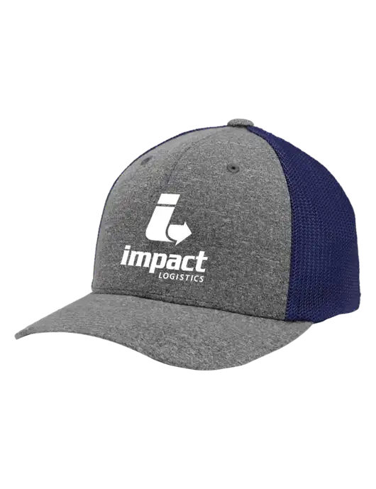 Flexfit Navy/Medium Grey Heather Melange Mesh Back Trucker Cap w/Impact Logistics Logo