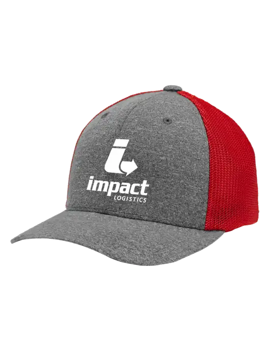 Flexfit Red/Medium Grey Heather Melange Mesh Back Trucker Cap w/Impact Logistics Logo