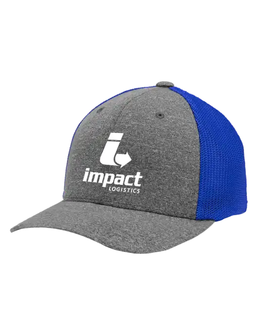 Flexfit Royal/Medium Grey Heather Melange Mesh Back Trucker Cap w/Impact Logistics Logo